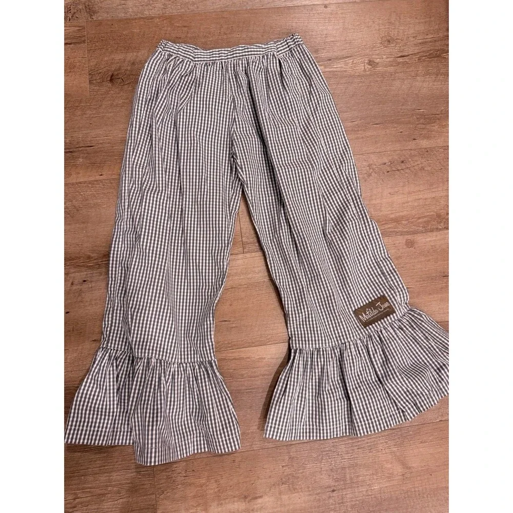 Matilda Jane Girls Gray/White Gingham Flare Pull-On Elastic Waist Pants 8